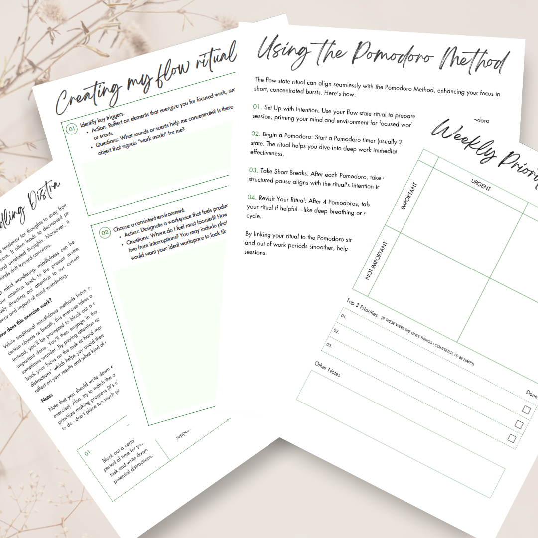 Structured and test methods like pomodoro method and guided weekly priorities templates